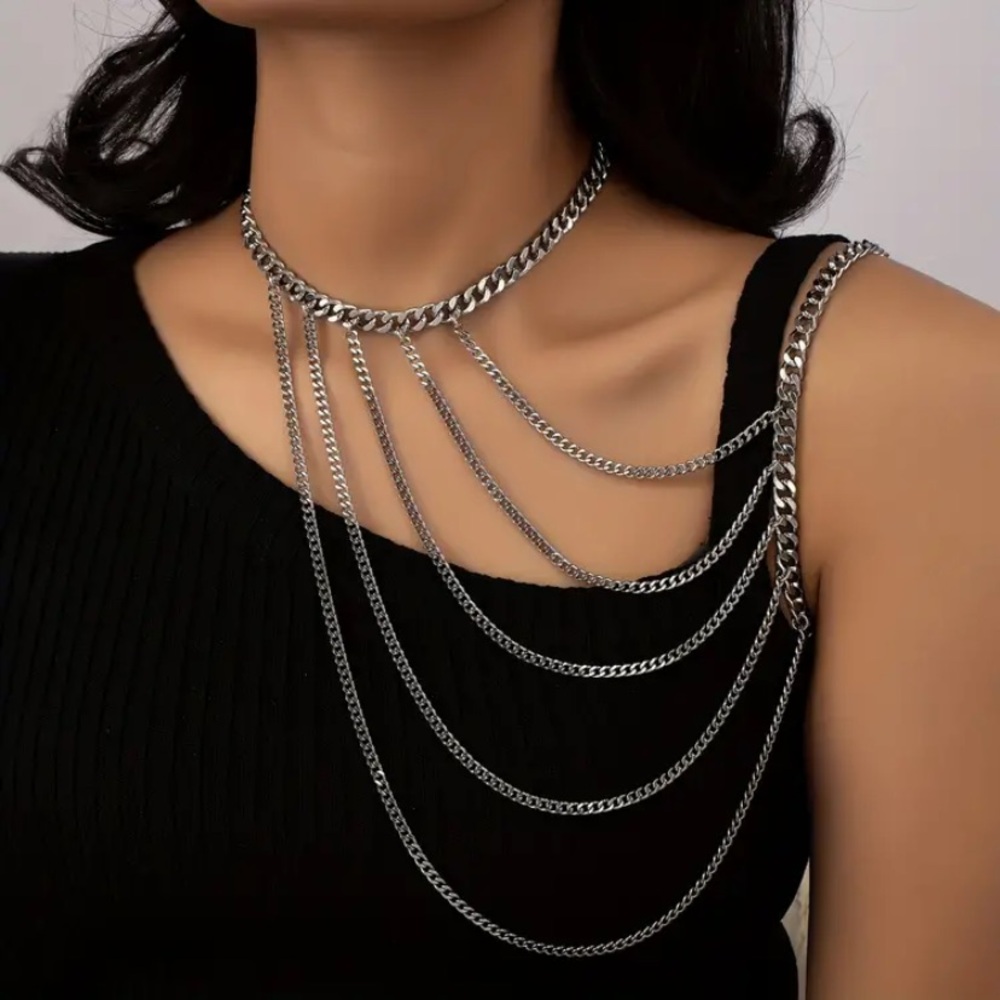 Silver Chain Harness One Arm Chain Necklace Vest Neck  Harness